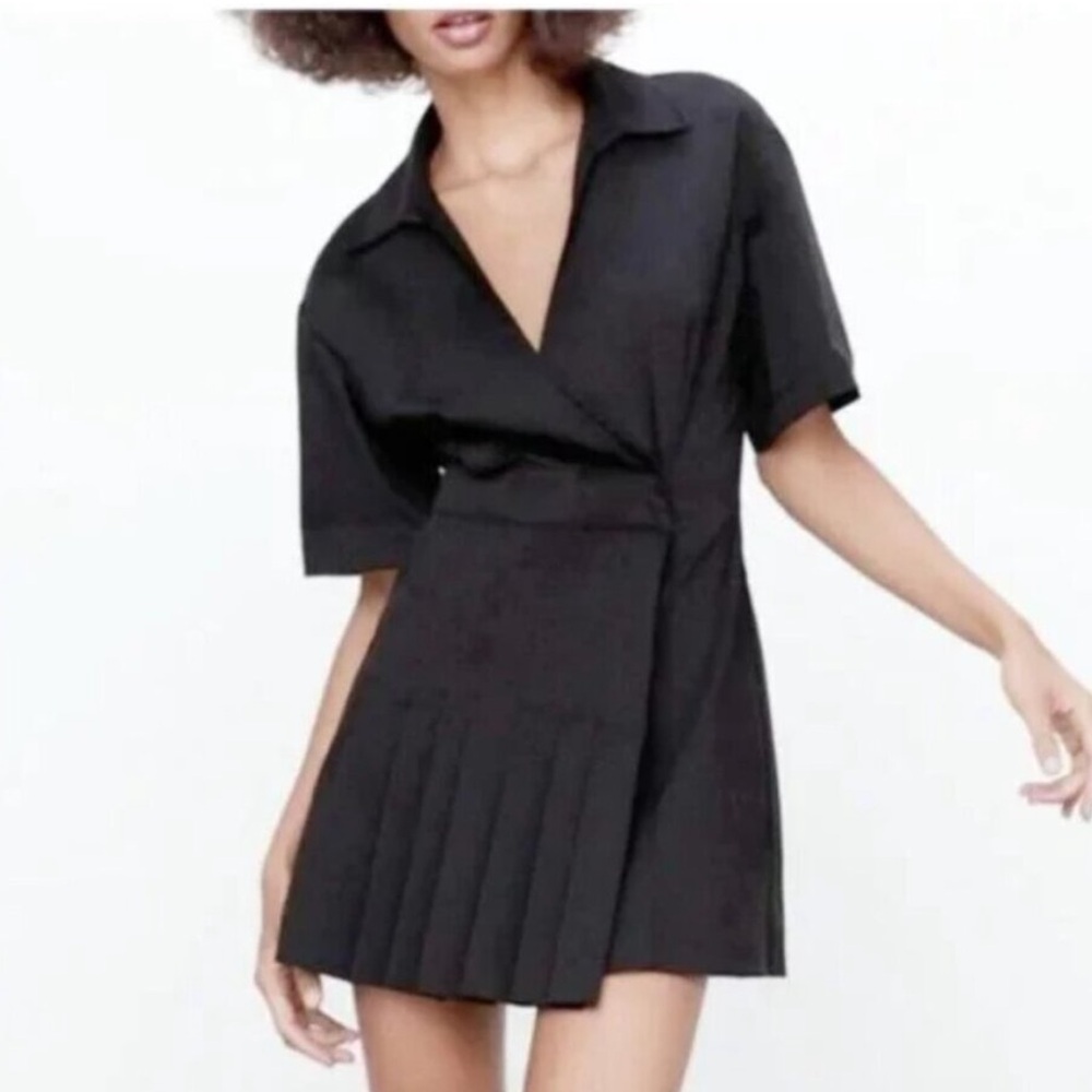 Zara stretch poplin short sleeve pleated tennis dress NWT SZ: M